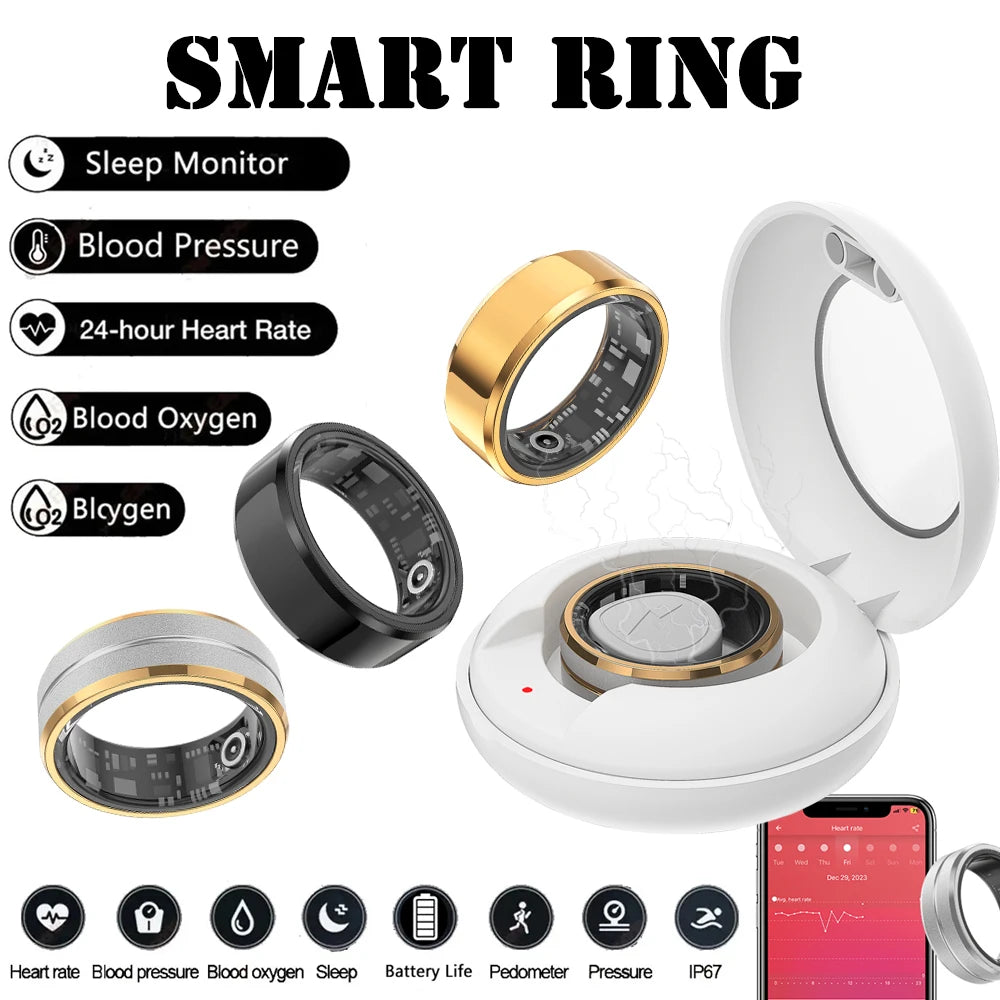 2024 Smart Ring Men Women IP68 Waterproof Heart Rate Blood Oxygen Sleep Health Monitor Sports Fitness Health Ring Android IOS