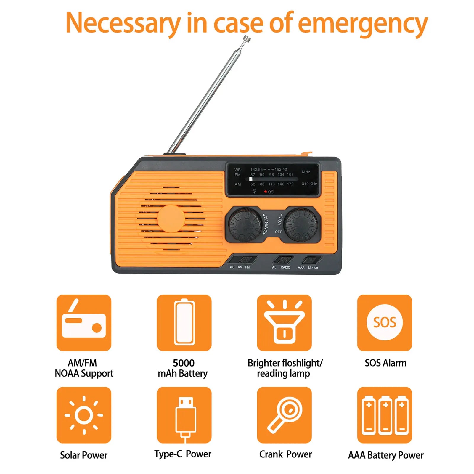 Hand Crank Solar Power Bank 5000Mah Multifunctional Emergency Radio Portable Camping Power Bank with Flashlight Reading Lamp