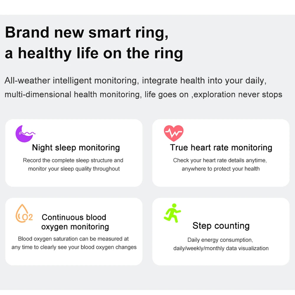 2024 Smart Ring Men Women IP68 Waterproof Heart Rate Blood Oxygen Sleep Health Monitor Sports Fitness Health Ring Android IOS